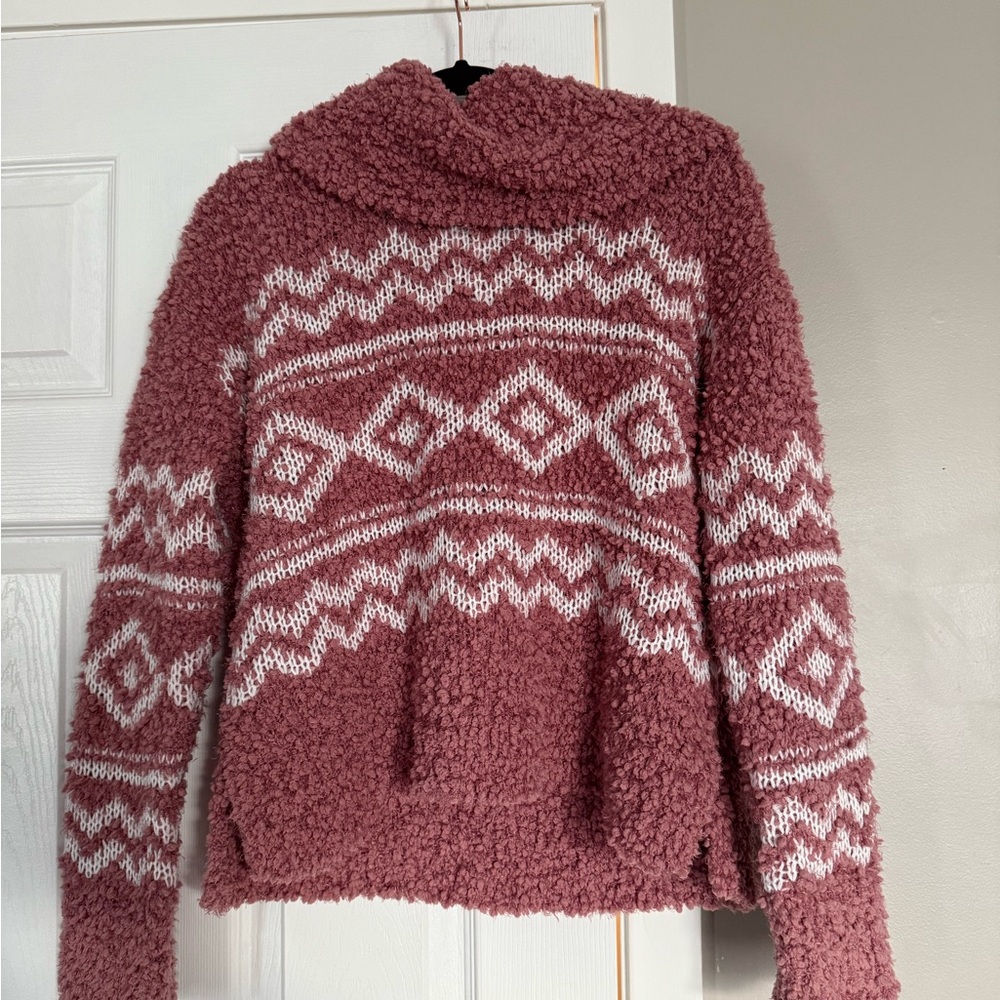 Hippie Rose Womens Fuzzy Turtleneck Soft Pink White Pullover Sweater Sz M